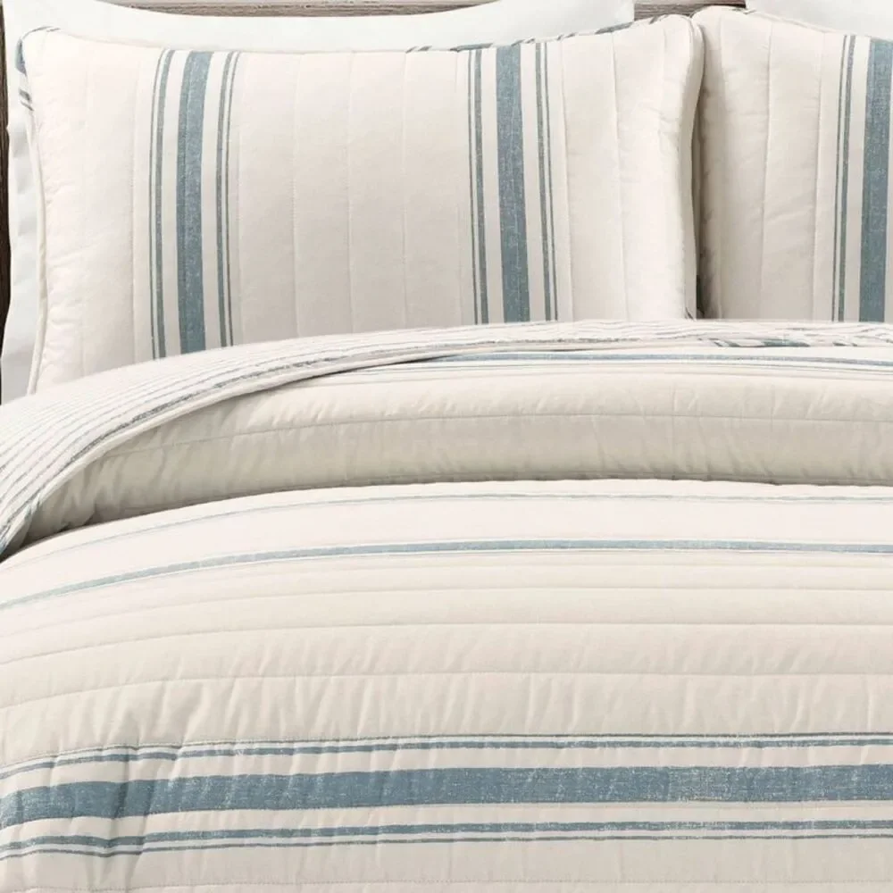 Lush Decor - 2pc Twin/Twin Extra Long Farmhouse Stripe Reversib Blue